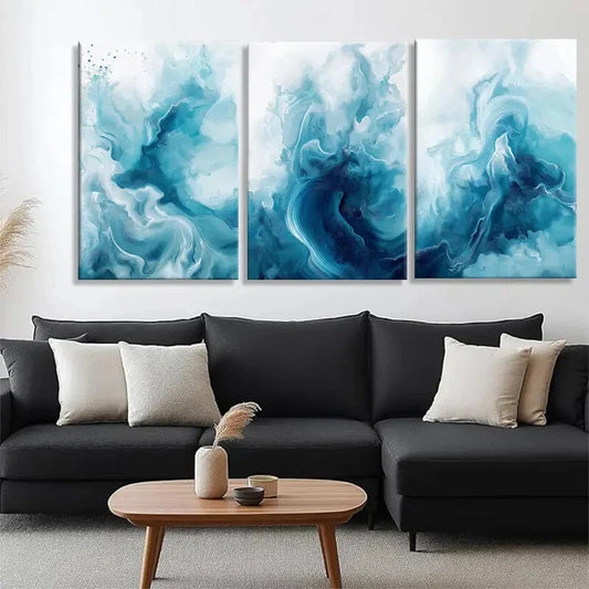 3pcs Fluid Abstract Ocean Waves Elegant Perfect Wall Art Set Canvas Framed 40x60cm - High Quality Print 100% Australian Made Wall Canvas Ready to Hang
