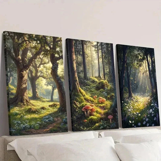 3pcs Forest & Flowers Nature Landscape Wall Art Set Canvas Framed 40x60cm - High Quality Print 100% Australian Made Wall Canvas Ready to Hang