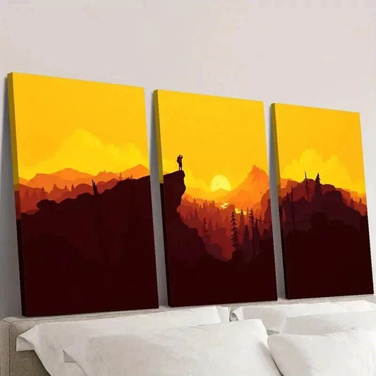3pcs Men & Sunset Mountains Landscape Wall Art Set Canvas Framed 40x60cm - High Quality Print 100% Australian Made Wall Canvas Ready to Hang