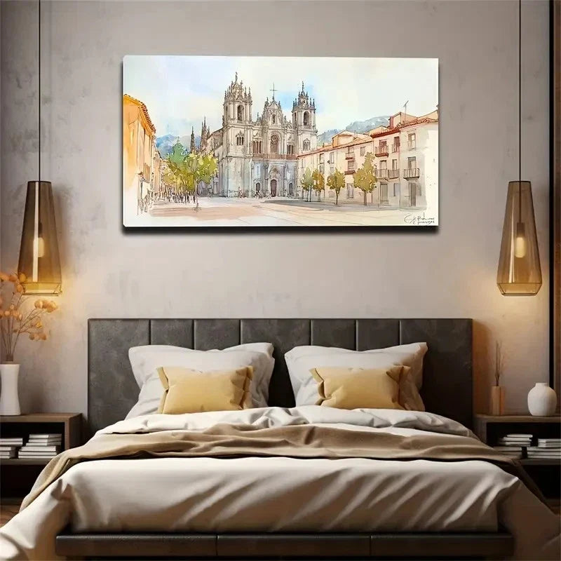 Charming European Street Scene Wall Art Canvas Office Home Room Framed 120x60cm