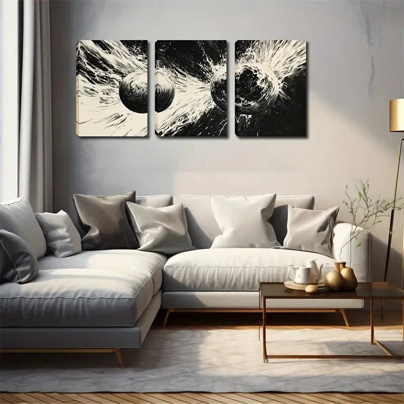 3pcs Abstract Glowing Spheres Triptych Wall Art Set Canvas Framed 40x60cm - High Quality Print 100% Australian Made Wall Canvas Ready to Hang
