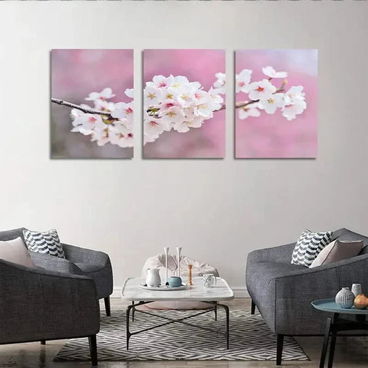3pcs Pink and White Peach Cherry Blossom Metal Print Ready to Hang Art