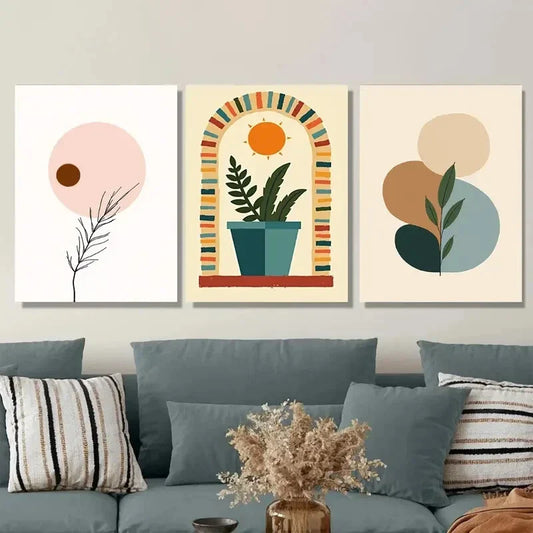3pcs Abstract 3 Boho Style Paintings Wall Art Set Canvas Framed 40x60cm - High Quality Print 100% Australian Made Wall Canvas Ready to Hang