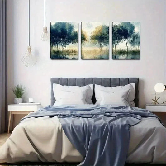 3pcs Sky Series Trees Reflection on Water Wall Art Set Canvas Framed 40x60cm - High Quality Print 100% Australian Made Wall Canvas Ready to Hang