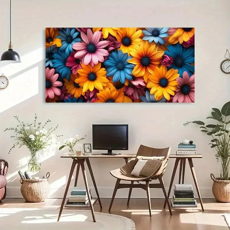 Vibrant Blossoms Modern Floral Wall Art Canvas Office Home Room Framed 120x60cm