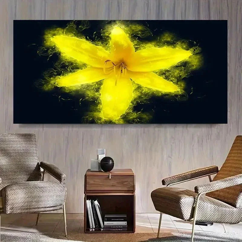 Chic Yellow Lily Inkjet Wall Art Canvas Office Home Room Framed 80x45cm