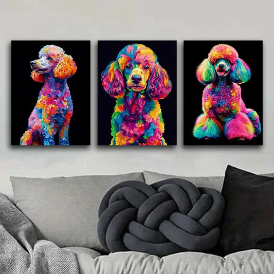 3pcs The Glitzy Poodle Art Painting Metal Print Ready to Hang Art
