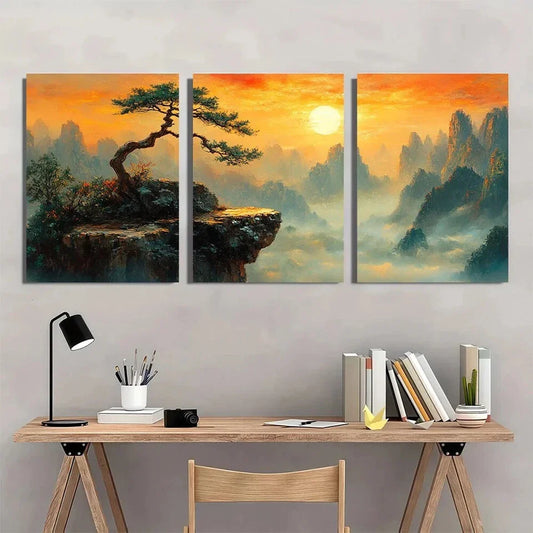 3pcs Sunset Nature Scenery Mountain Metal Print Ready to Hang Art