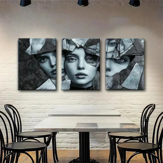 3pcs Abstract Shattered Glass Woman Perfect Wall Art Set Canvas Framed 40x60cm - High Quality Print 100% Australian Made Wall Canvas Ready to Hang