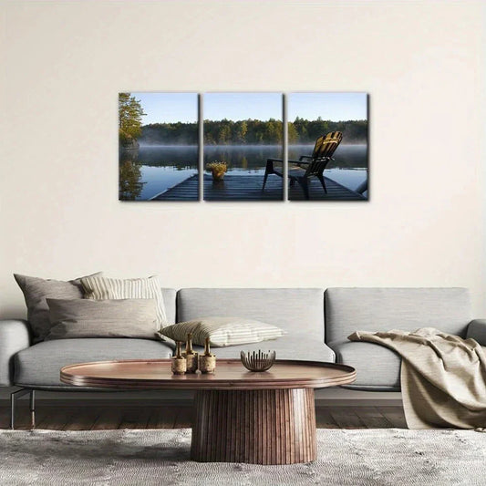 3pcs Serene Wilderness Autumn Foliage & Misty Metal Print Ready to Hang Art