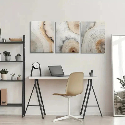 3pcs Geometric Neutral Tree Ring Patterns Wall Art Set Canvas Framed 40x60cm - High Quality Print 100% Australian Made Wall Canvas Ready to Hang