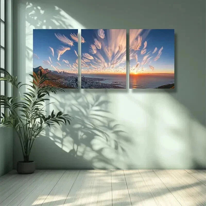 3pcs Sunset and Cloudy Landscape in Cape Town Wall Art Set Canvas Framed 40x60cm - High Quality Print 100% Australian Made Wall Canvas Ready to Hang
