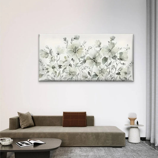 Elegant Flower Floral White Wall Art Canvas Office Home Room Framed 80x45cm