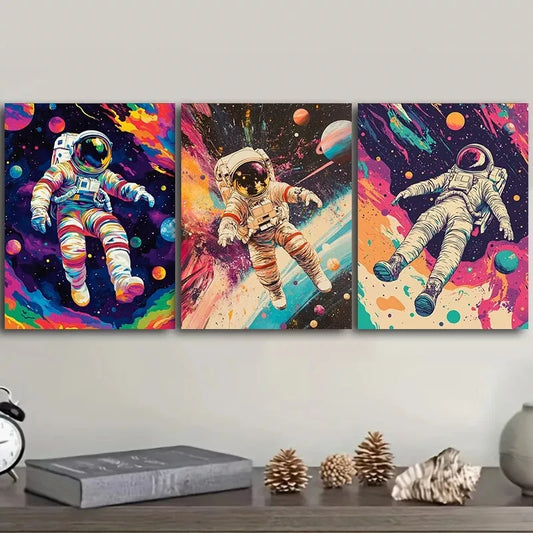 3pcss An Astronaut Floating In Space Wall Art Set Canvas Framed 40x60cm - High Quality Print 100% Australian Made Wall Canvas Ready to Hang