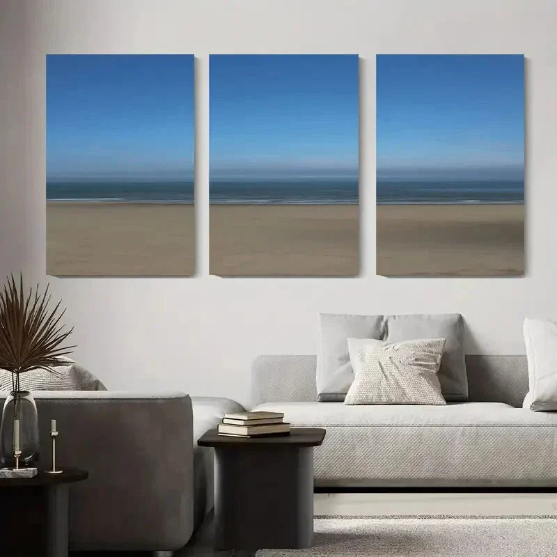3pcs Abstract Seascape Tranquil Beach and Ocean Metal Print Ready to Hang Art