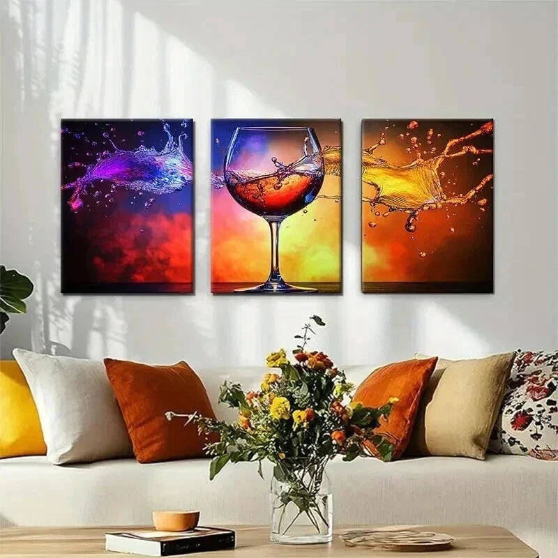 3pcs Wine Splash Wine Splash Vibrant Perfect Wall Art Set Canvas Framed 40x60cm - High Quality Print 100% Australian Made Wall Canvas Ready to Hang