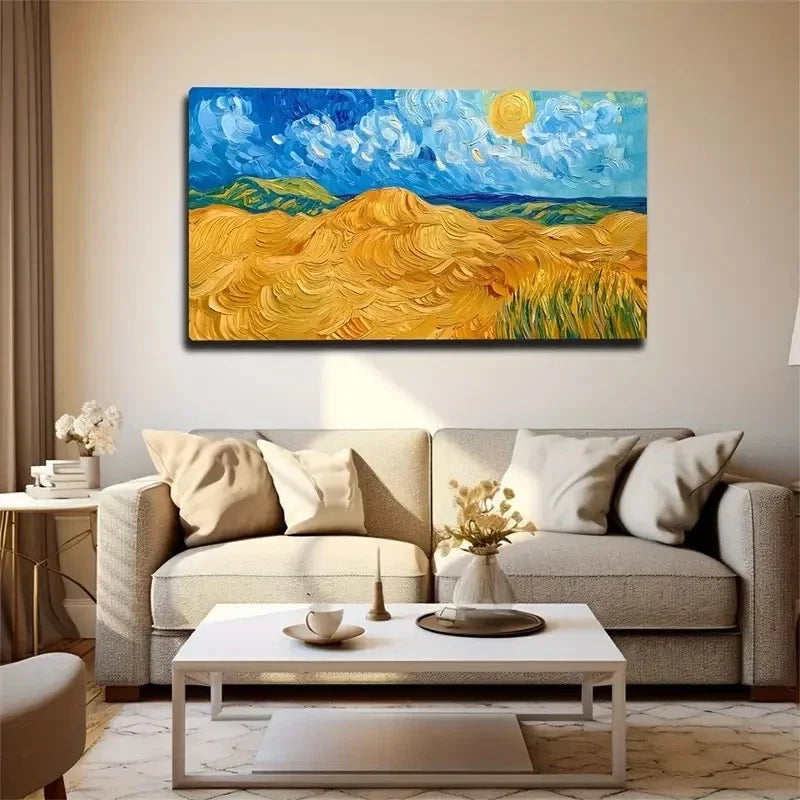 Sunlit Yellow Earth Modern Wall Art Canvas Office Home Room Framed 120x60cm