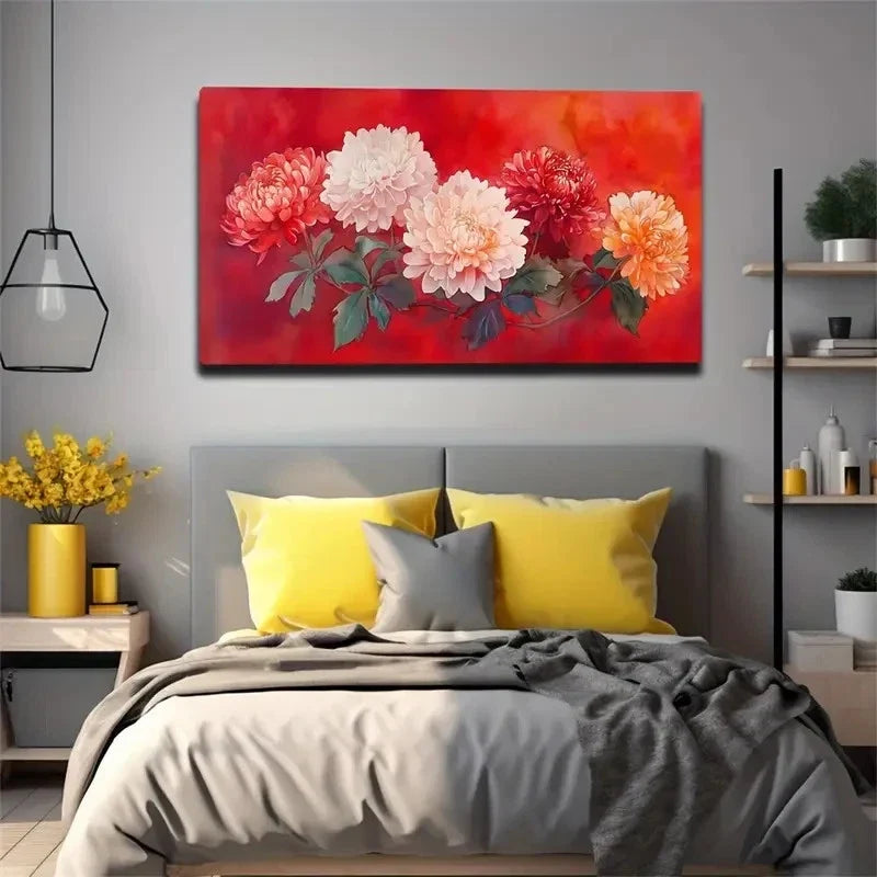 Floral Blooms Modern Art Deco Wall Art Canvas Office Home Room Framed 120x60cm