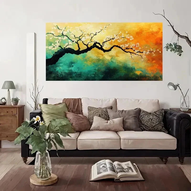 White Sakura Flowers Modern Wall Art Canvas Office Home Room Framed 80x45cm
