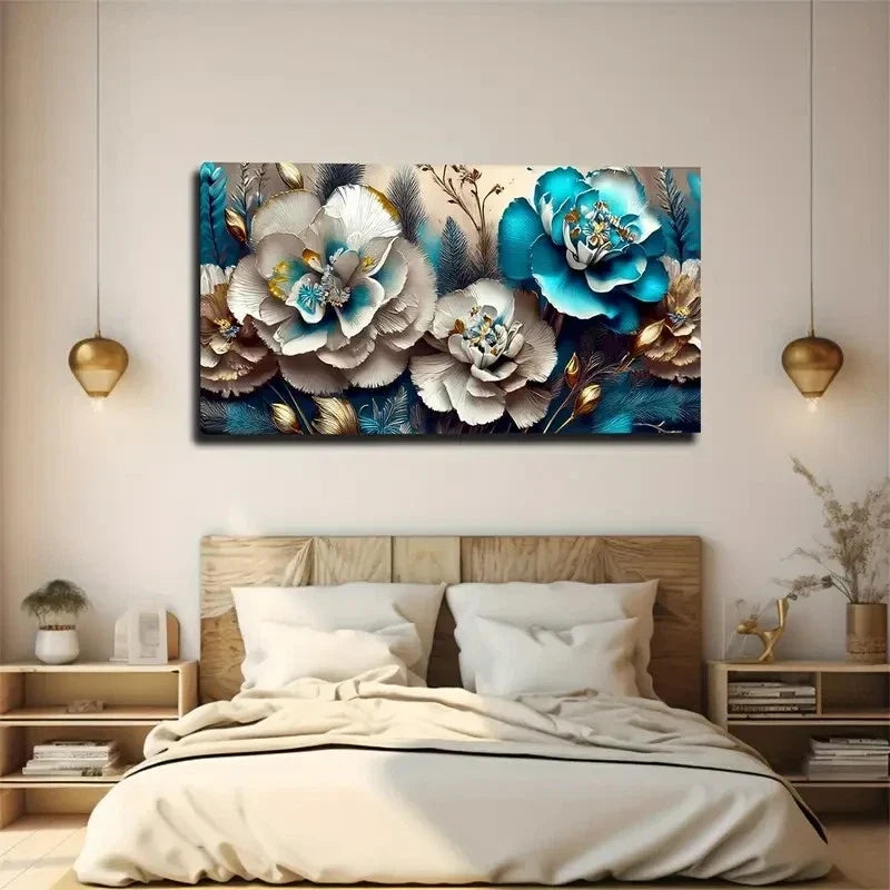 Blooming Flowers Wall Art Canvas Office Home Room Framed 80x45cm
