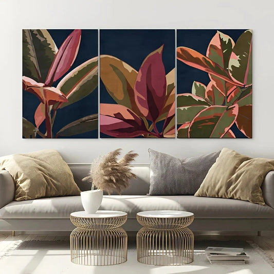 3pcs Botanical Tropical Leaf Abstract Metal Print Ready to Hang Art