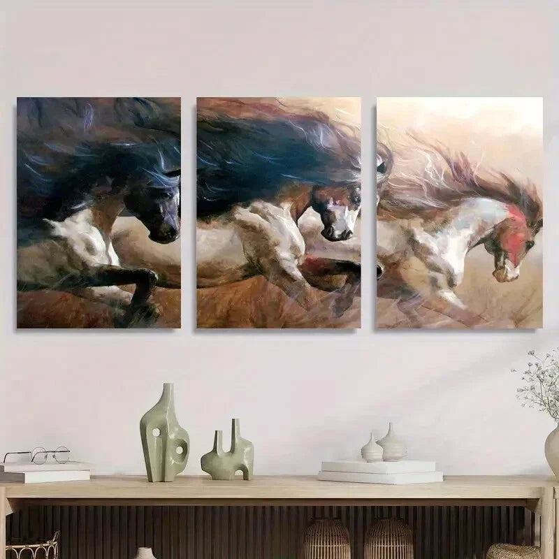 3pcs Abstract Wild Horses Flowing Mane Metal Print Ready to Hang Art