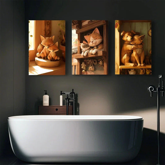 3pcs Abstract Comfortable Room Scenes Metal Print Ready to Hang Art