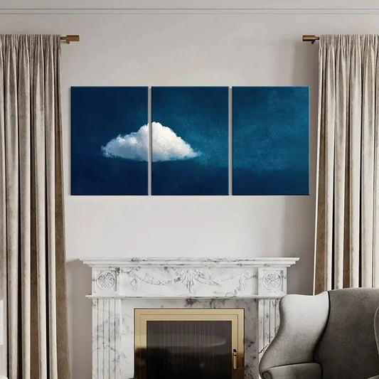 3pcs Modern Abstract Cloudscape Blue Sky & White Metal Print Ready to Hang Art