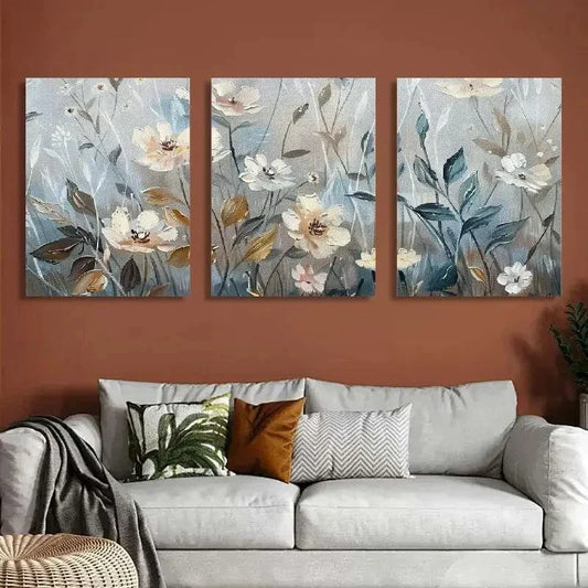 3pcs Gallery Floral Misty Meadow Field Metal Print Ready to Hang Art