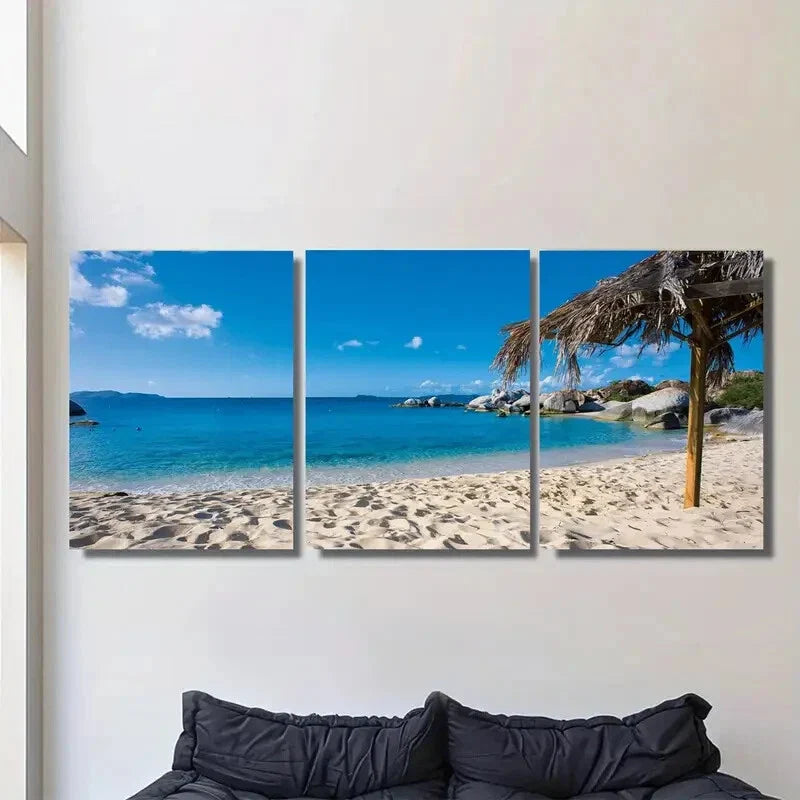 3pcs Beach Paradise Triptych Palm Trees Metal Print Ready to Hang Art