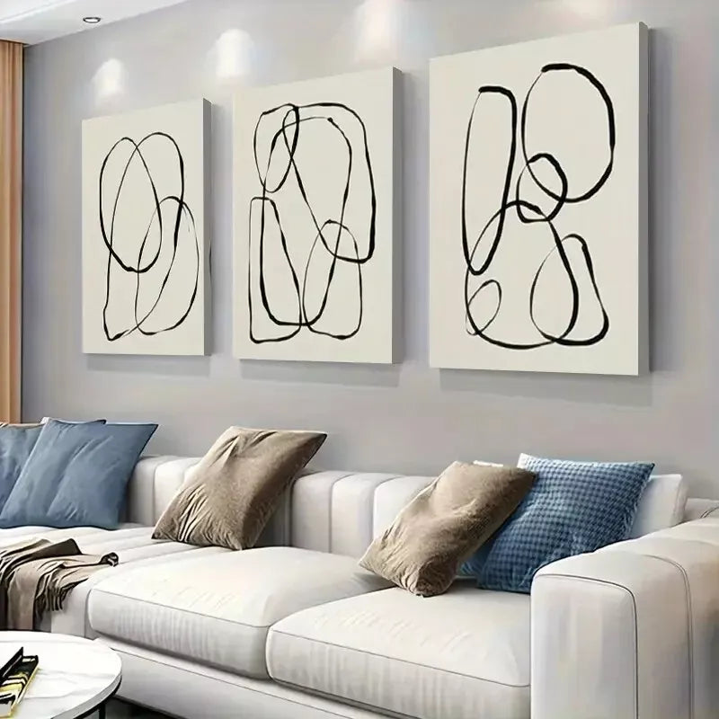 3pcs Abstract Black Line Wall Art Canvas Wall Art Set Canvas Framed 40x60cm - High Quality Print 100% Australian Made Wall Canvas Ready to Hang