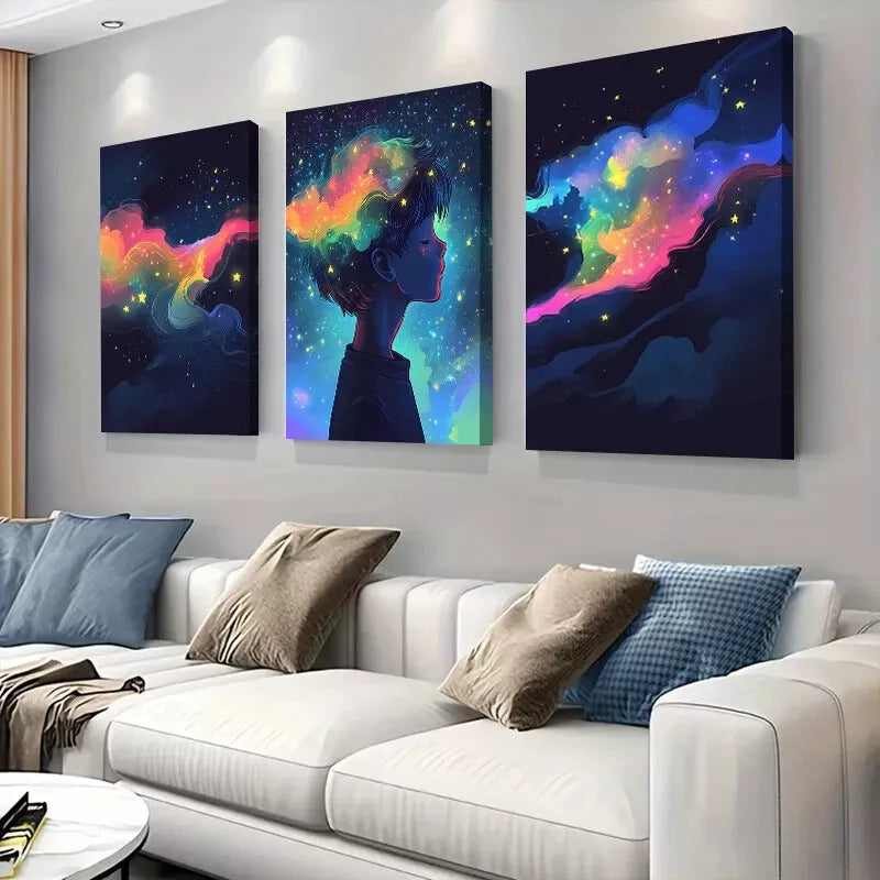 3pcs Colorful Abstract Dreamy Starry Sky Wall Wall Art Set Canvas Framed 40x60cm - High Quality Print 100% Australian Made Wall Canvas Ready to Hang