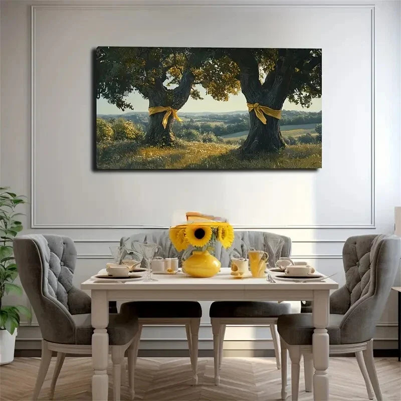 Eye-Catching Yellow Ribbcons Wall Art Canvas Office Home Room Framed 120x60cm
