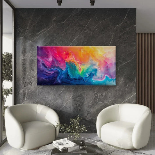Abstract Colorful Swirls Liquid Wall Art Canvas Office Home Room Framed 80x45cm
