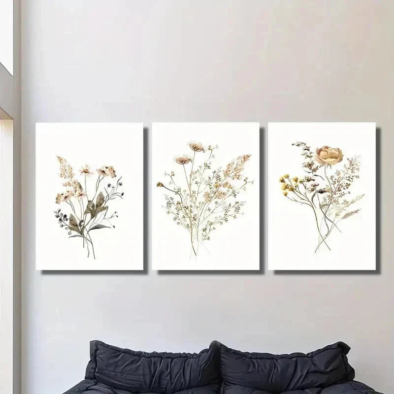 3pcs Rustic Wildflower in Golden & Black Wall Art Set Canvas Framed 40x60cm - High Quality Print 100% Australian Made Wall Canvas Ready to Hang