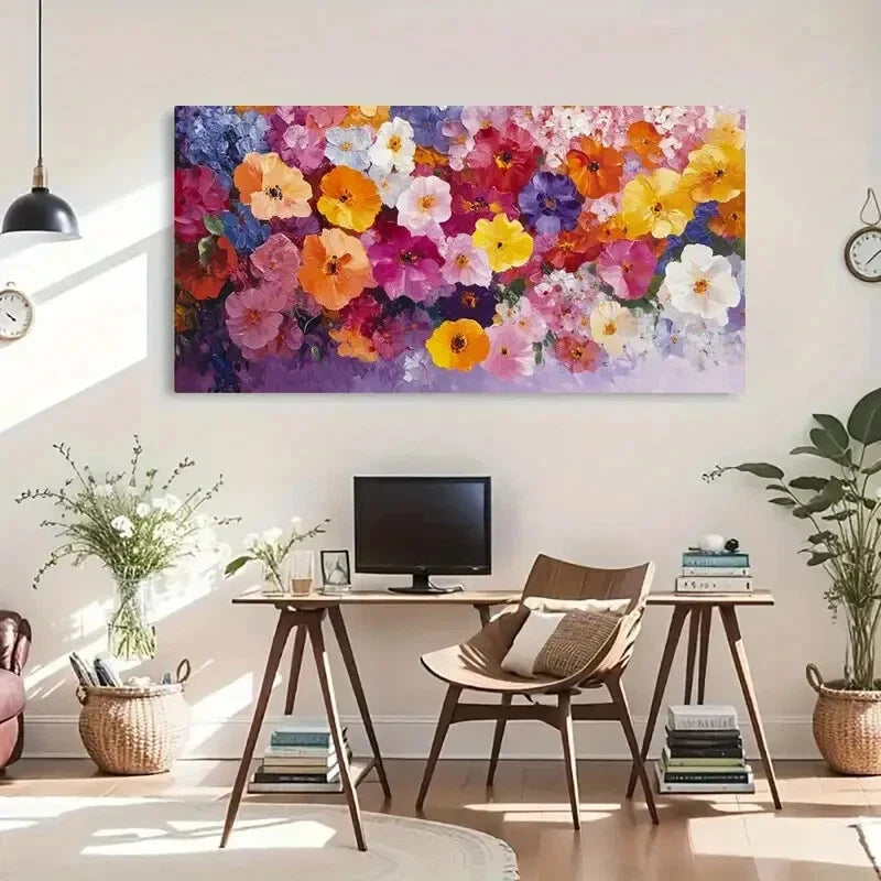 Colorful Petals Purple Floral Wall Art Canvas Office Home Room Framed 120x60cm