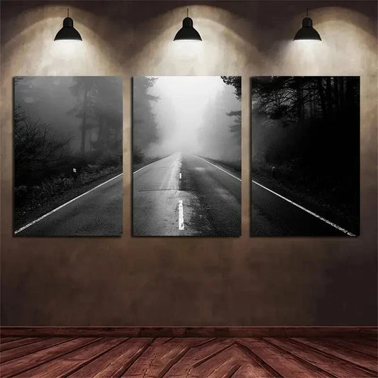 3pcs Empty Road In The Forest Metal Print Ready to Hang Art
