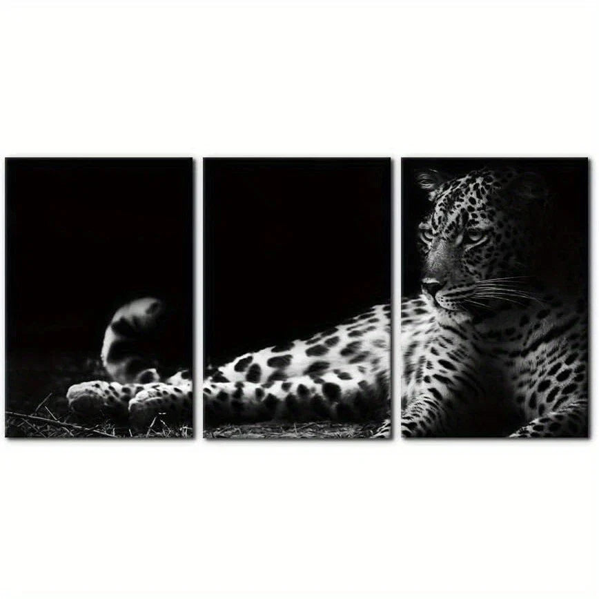3pcs Animals Black and White Leopard Metal Print Ready to Hang Art