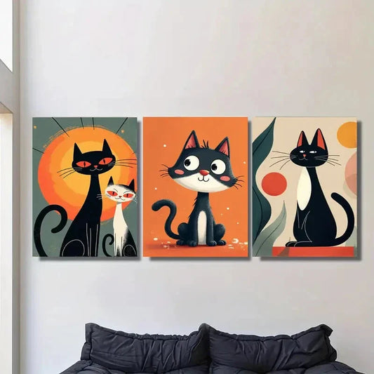 3pcs Charming Cat Animal Lovers Metal Print Ready to Hang Art