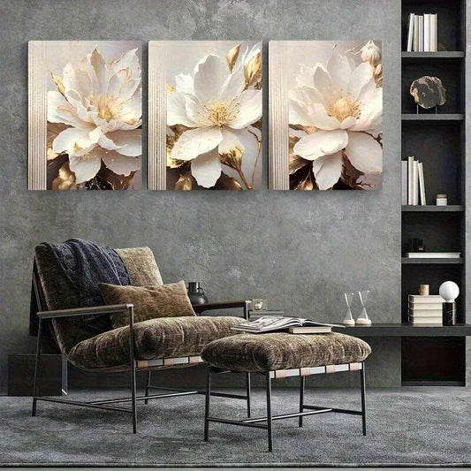 3pcs White Flower Decorations Metal Print Ready to Hang Art