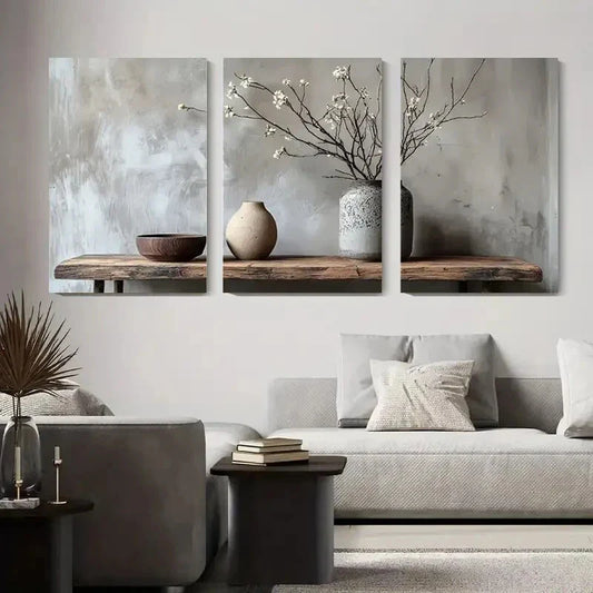 3pcs Minimalist Vase and Branch Metal Print Ready to Hang Art