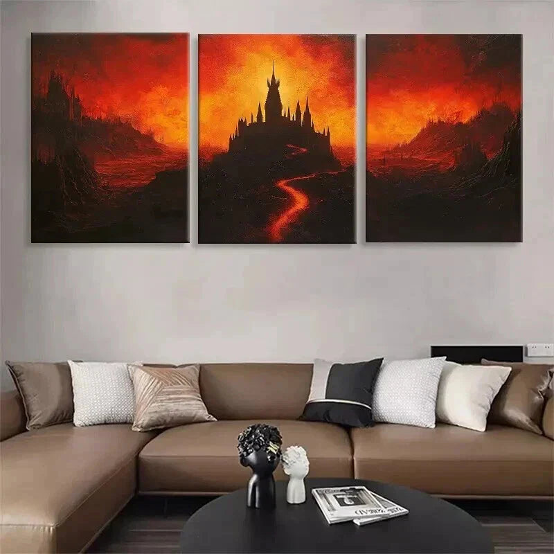 3pcs Silhouetted Against Blazing Orange Prefect Wall Art Set Canvas Framed 40x60cm - High Quality Print 100% Australian Made Wall Canvas Ready to Hang