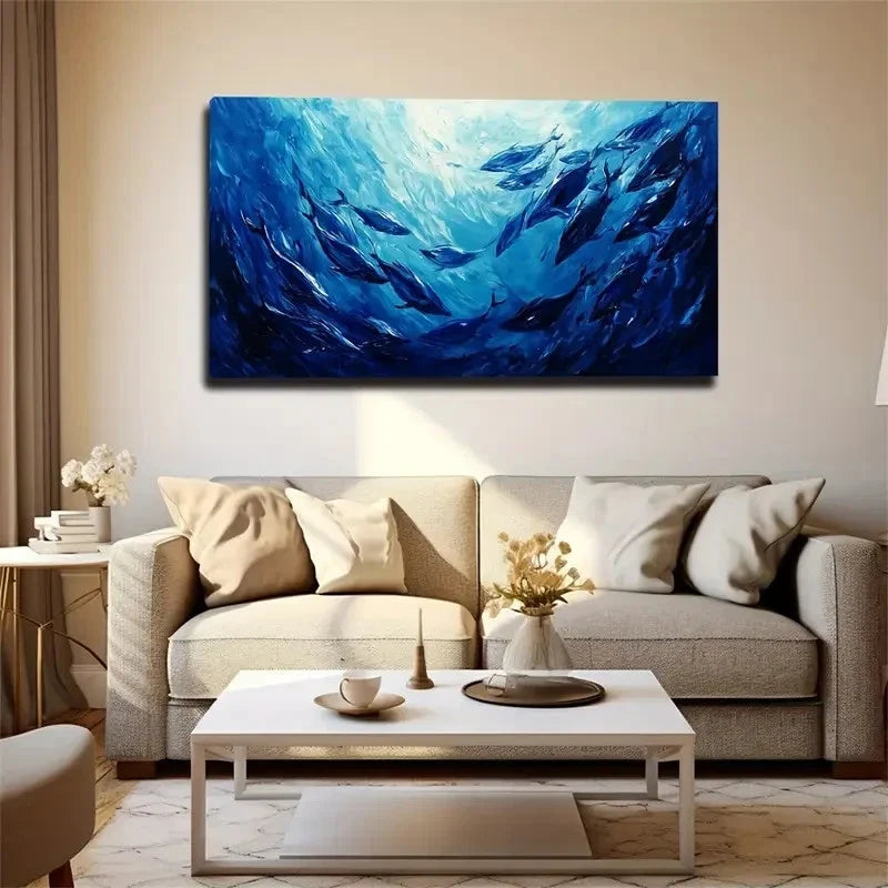 Vibrant Blue Ocean Scene Wall Art Canvas Office Home Room Framed 120x60cm