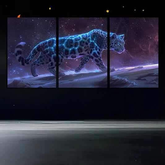 3pcs Leopard Stunning Blue Purple Metal Print Ready to Hang Art