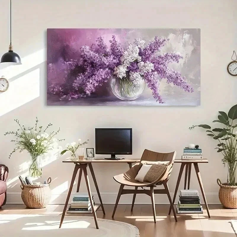 Lilac Bouquet Aesthetic Spring Wall Art Canvas Office Home Room Framed 120x60cm