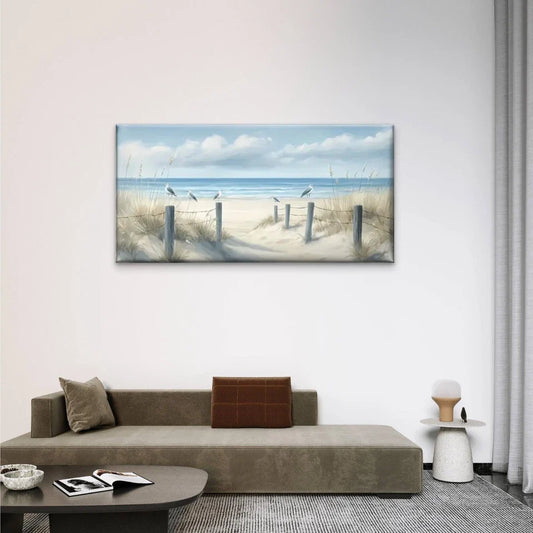 Beach Scene Sand Sky Wall Art Canvas Office Home Room Framed 80x45cm