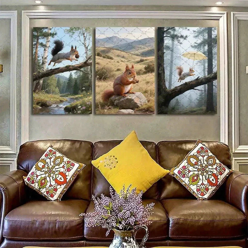 3pcs Squirrel in Nature Scenes Metal Print Ready to Hang Art