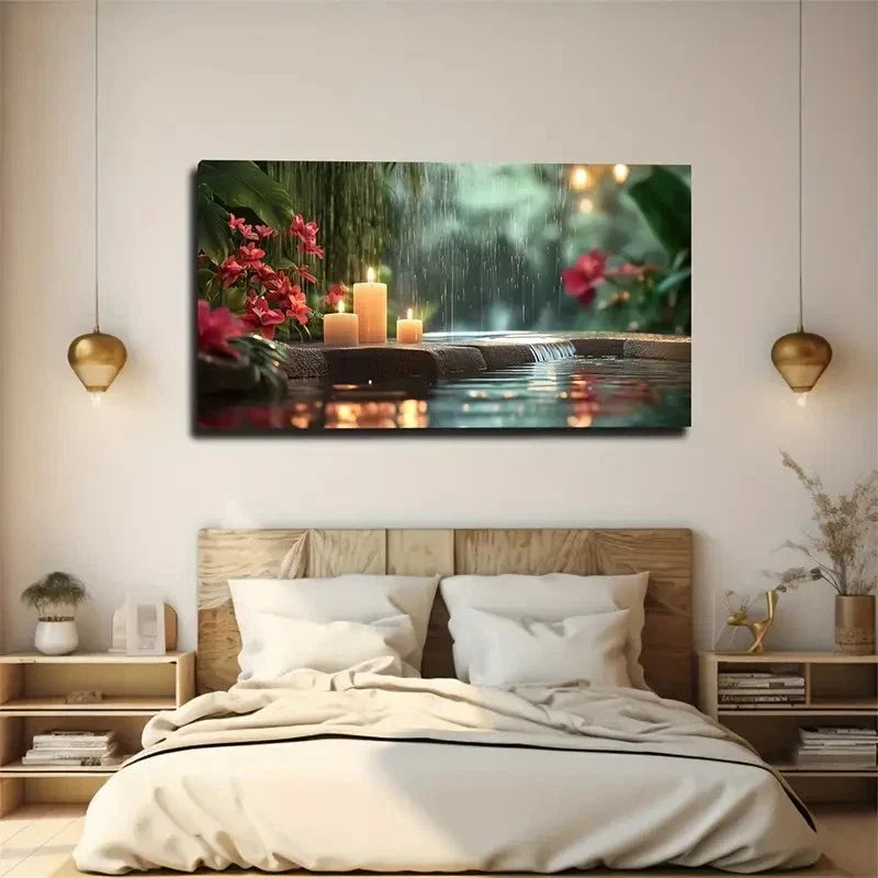 Serene Zen Garden With Burning Wall Art Canvas Office Home Room Framed 120x60cm