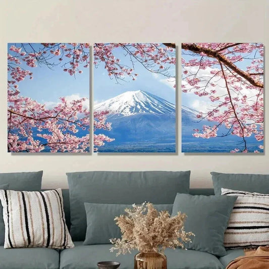 3pcs Cherry Blossom & Mount Fuji Pink Trees Wall Art Set Canvas Framed 40x60cm - High Quality Print 100% Australian Made Wall Canvas Ready to Hang