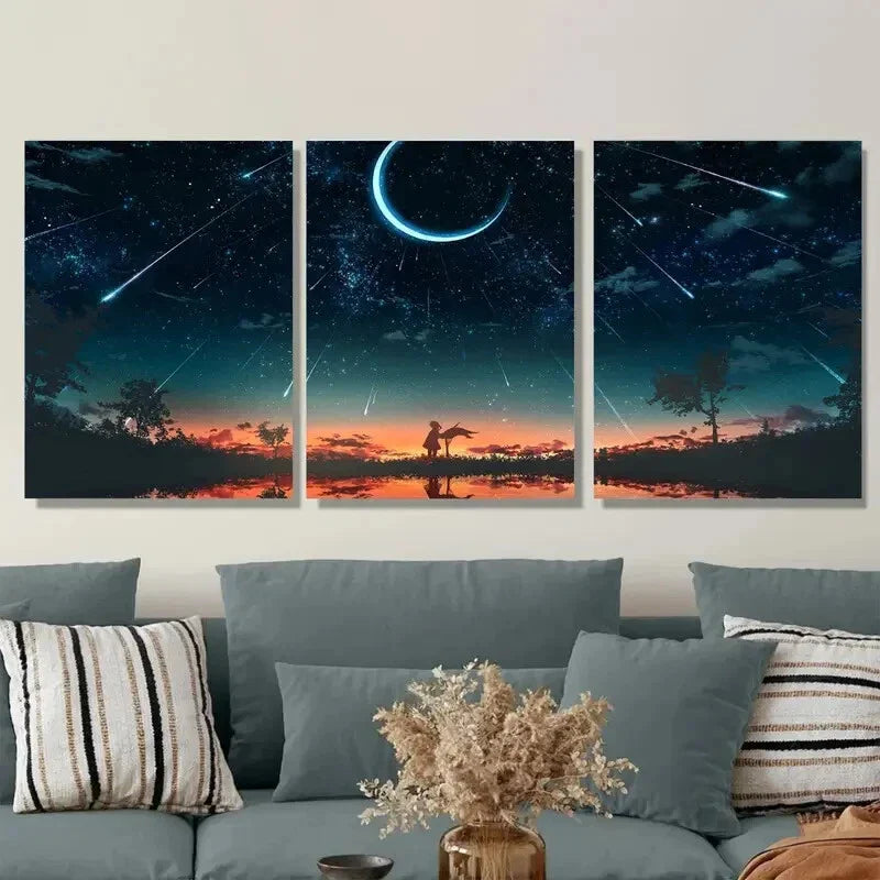 3pcs Starry Night Sky Modern Triptych Landscape Metal Print Ready to Hang Art